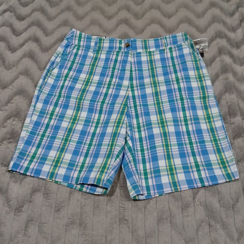 Kim Rogers Womens Size 8 Blue Plaid Fit Solutions Tummy Control Shorts NWT